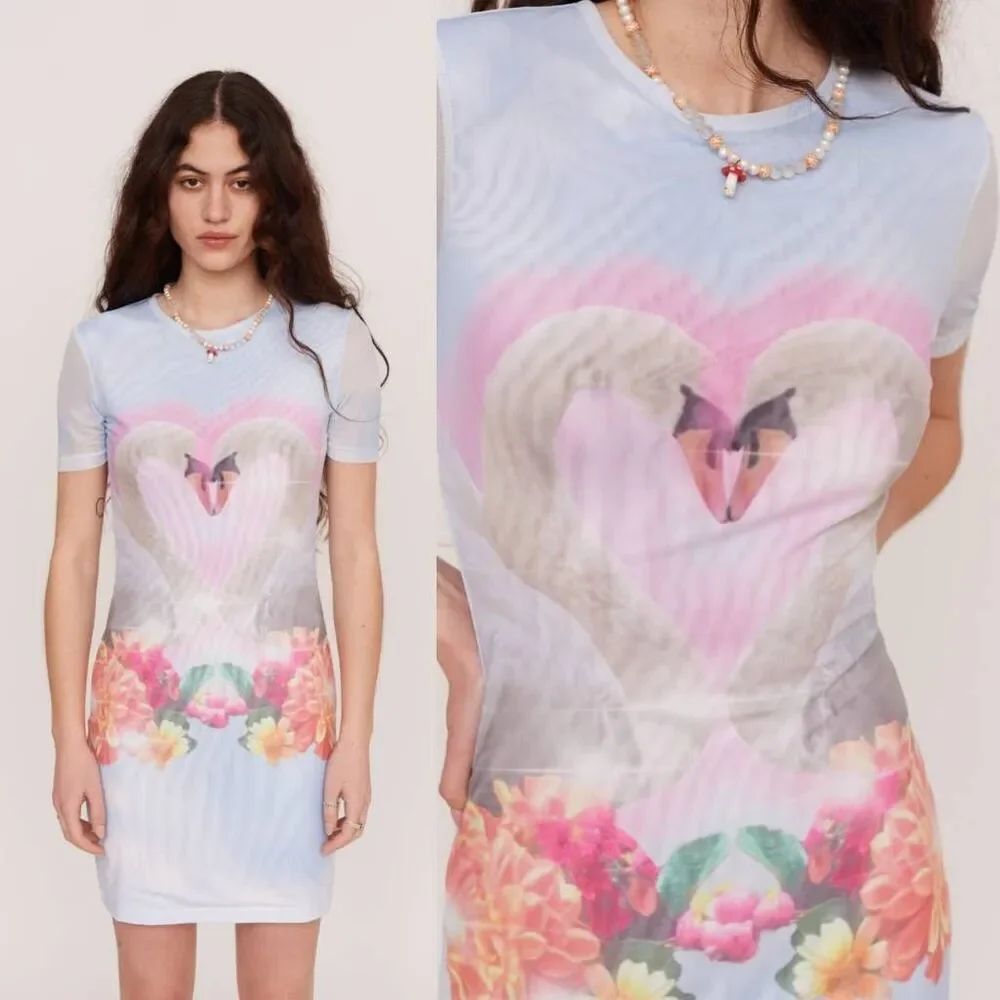 Lazy Oaf Love Birds Fitted Mini Dress US 4